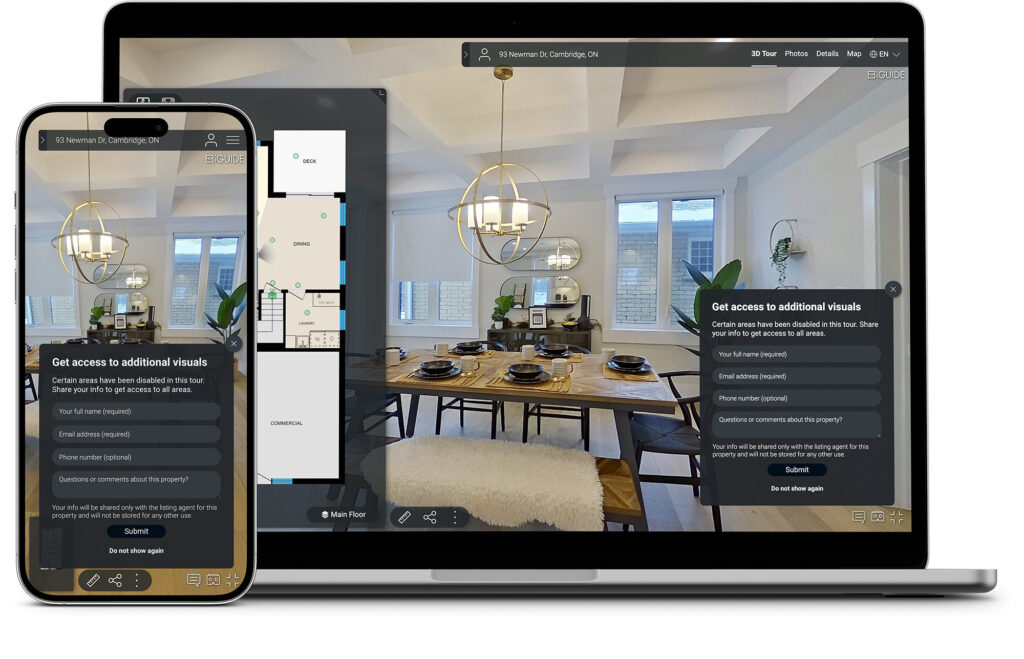 photograph of iGUIDE virtual tour on laptop and mobile device - Kingston Ontario