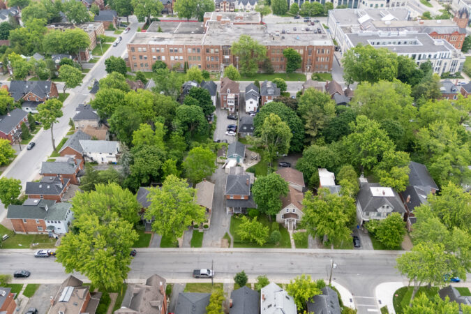 Aerial real estate drone photography example by Show Kingston – home near Queens University, Kingston, Ontario