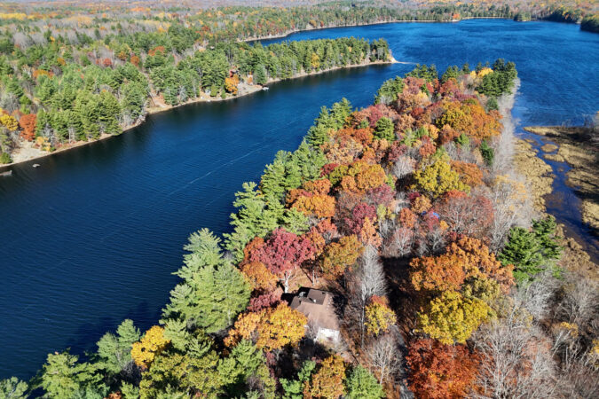Aerial real estate photography example by Show Kingston – lakeside home near Westport, Ontario
